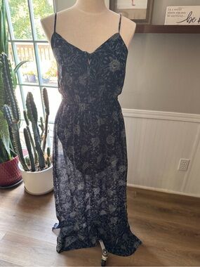Express Navy Floral Spaghetti-Strap Maxi Dress